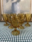 MCM Vintage Anchor Hocking Glass Fairfield Amber On The Rocks Goblet Set of 7