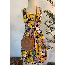 Nine West Floral Fit & Flare Dress Women's Size 12 Yellow Pink Sleeveless