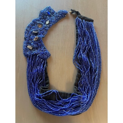 Vintage Collar Necklace Blue Glass Bead Avant Garde Costume Statement Bib READ