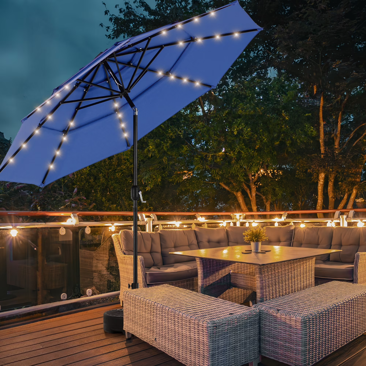 EDX 10ft 3-Tier Solar Patio Umbrella with 32 LED Lights, Outdoor Umbrellas  with | eBay