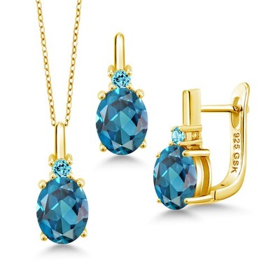 Gemstone Birthstone and Swiss Blue Topaz Pendant and Earrings Jewelry Set for