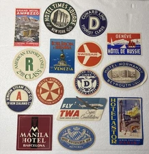 VTG Luggage Labels LOT of 15 RARE Hotel Airlines Travel Stickers World Travel