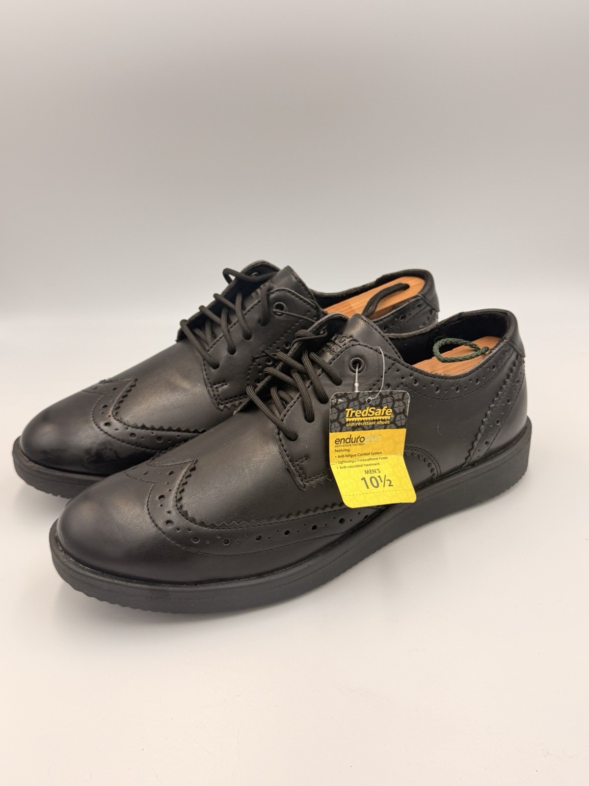 TredSafe Roman Mens Work Shoes Black Leather Wingtip Oxford Slip Resistant 10.5