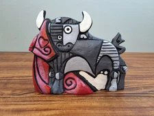 Abstract Cubism Sculpture of a Bull Pablo Picaso Style Statue Bullfight Red Gray