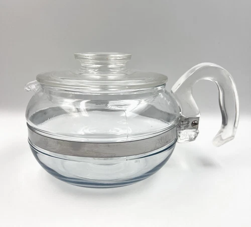 Vintage Pyrex Flameware 6 Cup Tea/Coffee Pot Lid & Handle 8446-B Clear Glass