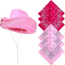 6 Set Cowboy Hats and Paisley Bandana DIY Cowgirl Hat for Women Pink, Rose Red