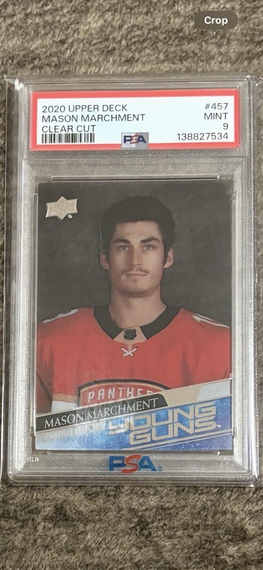 2020-21 UD Young Guns Clear Cut #457 Mason Marchment PSA9 Mint! Rare!!! Kraken