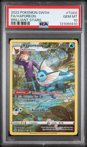 2022 POKEMON SWORD & SHIELD BRILLIANT STARS #TG02 FULL ART/VAPOREON PSA 10