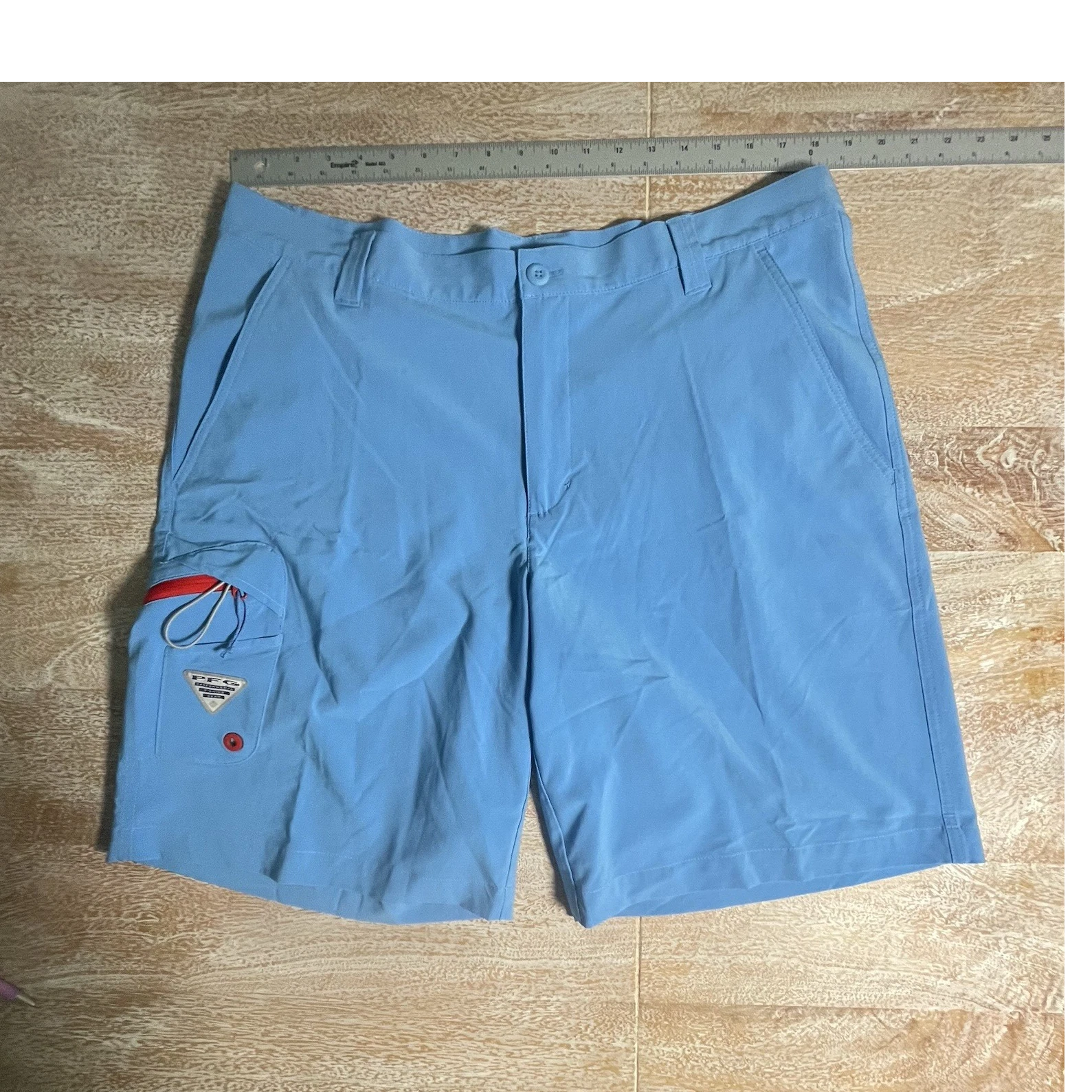 Columbia PFG Blue Fishing Shorts Quick Dry Cargo Red Accents Size 36