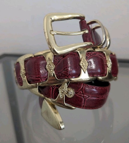 Cintura vintage anni 80 Croc goffrata oro bordeaux dichiarazione ottima tg 30-33 - Foto 2 di 11