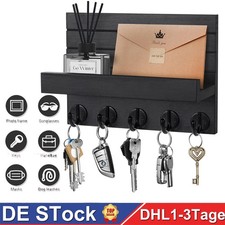 Schlüsselbrett Holz mit Ablage - Schlüsselleiste aus Metall-Schlüsselhalter Wand