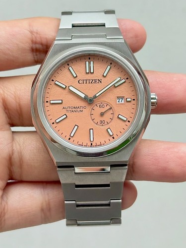 RARE Citizen Mechanical NJ0180-80Z Zenshin Super Titanium Salmon Dial Watch Men