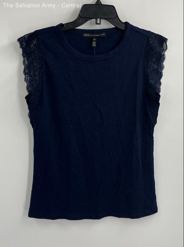 White House Black Market Womens Blue Cap Sleeve Round Neck Blouse Top Size XS