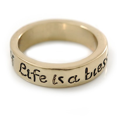 Vergoldeter Ring ''Das Leben ist ein Segen, sei dir selbst treu'' mit Gravur - Größe 8