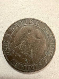 1855 France 10 Centimes Napoleon III Bronze Coin BN Color Circulated Uncertified
