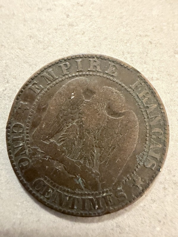 1855 France 10 Centimes Napoleon III Bronze Coin BN Color Circulated Uncertified