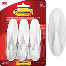 Command Medium Designer Hooks Value Pack, White, 6 Hooks, 12 Strips 17081-6ES 1.45 per strip