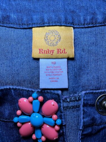 RUBY RD. WOMENS BLUE DENIM JACKET BOHO CHUNKY CORAL & TURQUOISE BUTTONS. 10 - Picture 12 of 14