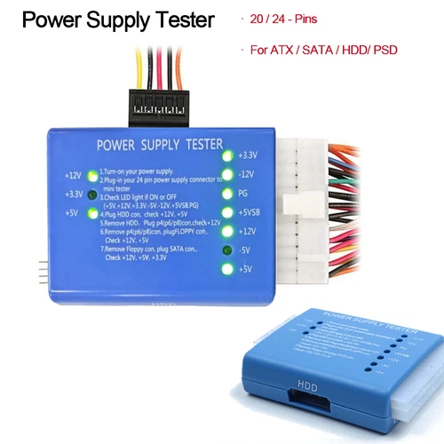 20/24 Pin PC Computer Power Supply Tester With PSU ATX SATA HDD Connectors