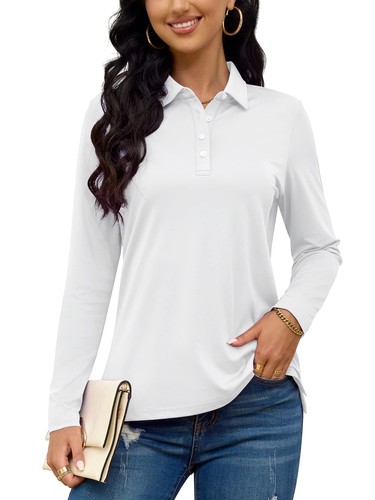 UPF50+ Women's Polo Shirts Quick Dry Long Sleeve Sport Performance Golf T-Shirt - Picture 17 of 48