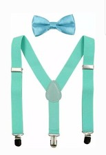 Hanerdun Kids Adjustable Suspenders And Bow Tie Set For Boys/Girls Mint Green