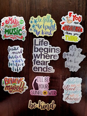 STICKERS x 10 Positive Reminder Life Begins Be Kind Be Happy Sticker FEBF1