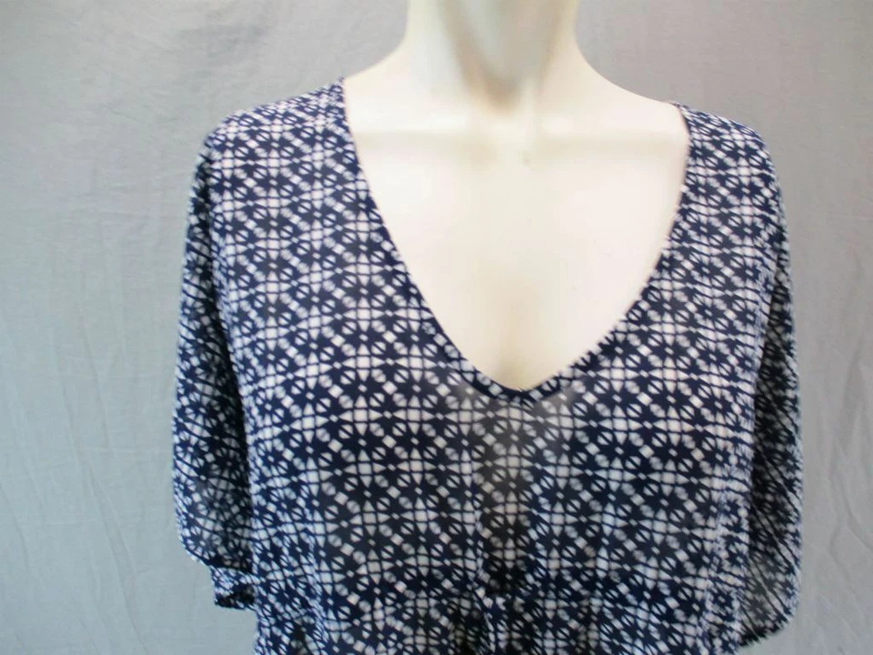 Top de playa Merona talla S para mujer azul marino/blanco manga corta cuello en V 6G725 Foto 2 de 4