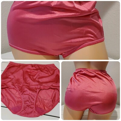 VTG Style Shiny Nylon Granny Panty Full Cut Underscore 6/M PINK Illusion 