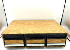 Vintage 3 Drawer 36 Audio Cassette tape Storage Holder case faux wood grain