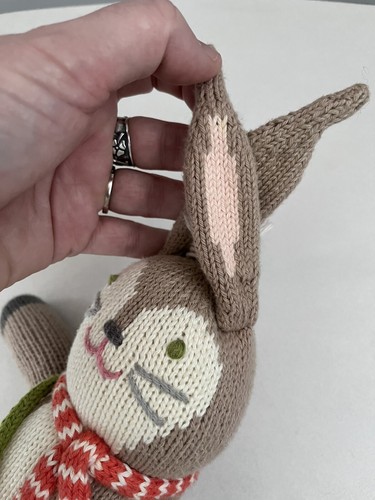 Blabla Knitted 14” Plush Doll Rabbit Pierre Bunny W/ Striped Scarf & Green Bag - Picture 8 of 9