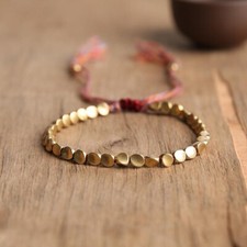 Gold Tibetan Copper Beaded Bracelet for Friendship Wealth Luck Handmade Gifts