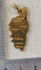 Ancien pendentif, carte Corse, avec strass, en plaqué or