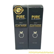 Bentonite Clay Face Mask Apple Cider Vinegar Charcoal Retinol LOT 2 Pure Biology