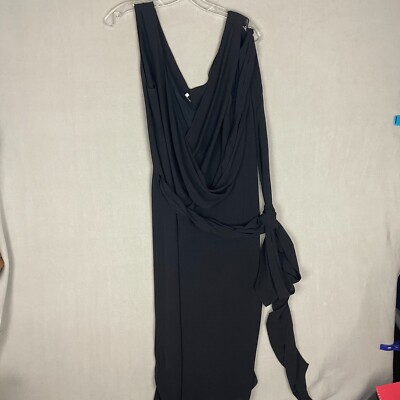 Max Mara Italy Women's Black Tie Strap Dress Size 16 Piece Silk Blend 