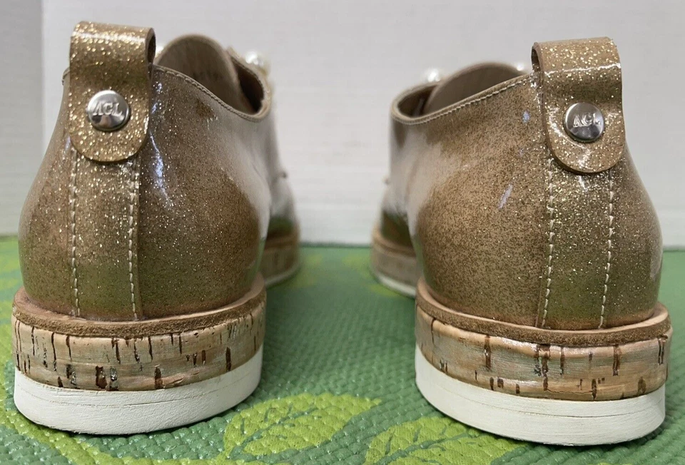 Zapato Oxford AGL Attilio Giusti Leomruni Oro Brillo Corcho Plataforma Talla 8,5 Foto 4 de 4