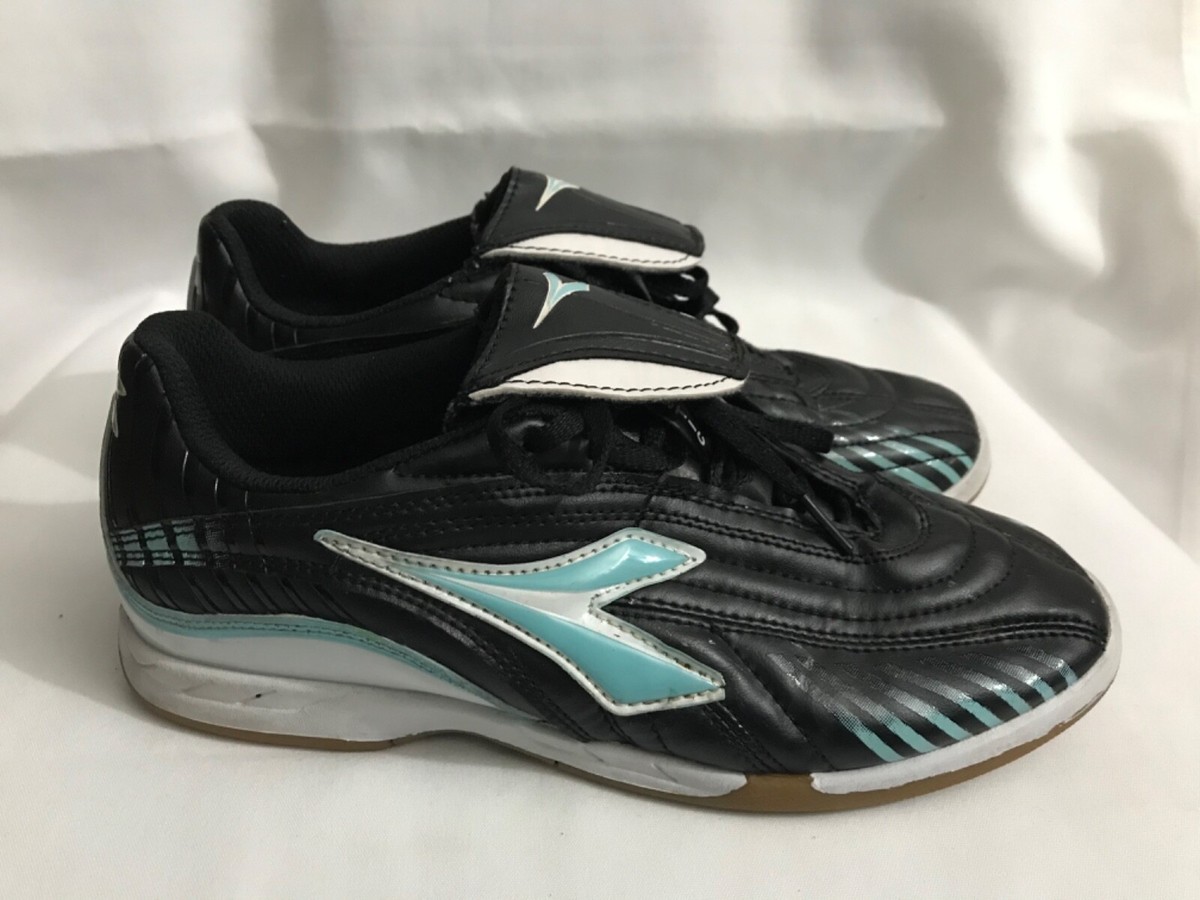 Women's Diadora soccer technology shoes black blue white 8USA