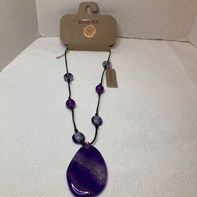 New Tagged Ruby Rd Purple Glass Beaded Black Stringed Costume Necklace ...