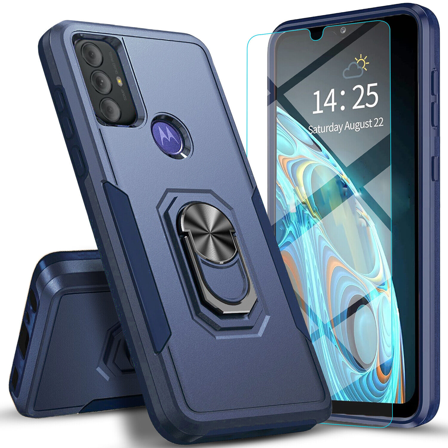 For Motorola G Power 2022 2021 Case, Shockproof Cover + Tempered Glass Protector