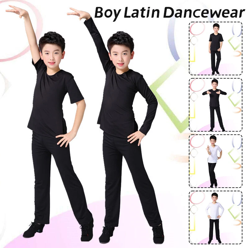 Boys Latin Dance Practice Suit Shirt Pants Exercise Training Ballroom Dancewears - Image 3 of 4