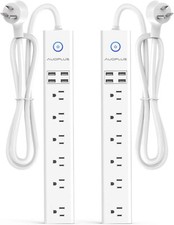 2 Pack 6 FT Power Strip Surge Protector Flat Plug 6 Widely Spaced Outlets 4 USB