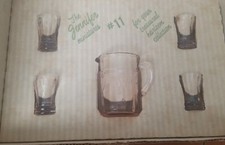 Vtg Mosser Glass Jennifer Set 11 Pink Depression Pitcher 4 Tumblers w Orig Box 