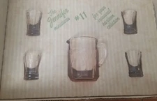 Vtg Mosser Glass Jennifer Set #11 Pink Depression Pitcher 4 Tumblers w Orig Box 