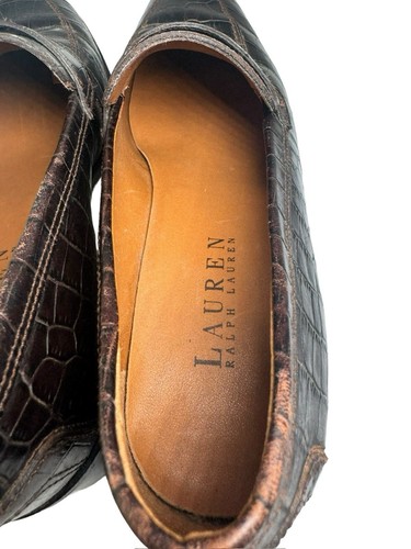 Lauren Ralph Lauren Women's Penny Loafers Sz 6b- Brown Croc Print- Block Heel- - Picture 12 of 17