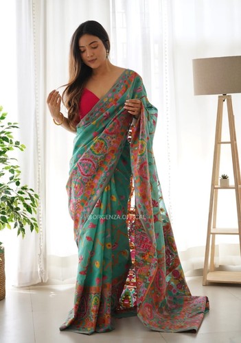 Designer Sari Bollywood Bridal Silk Saree Blouse South Indian Ethnic Ready made - Picture 2 of 6