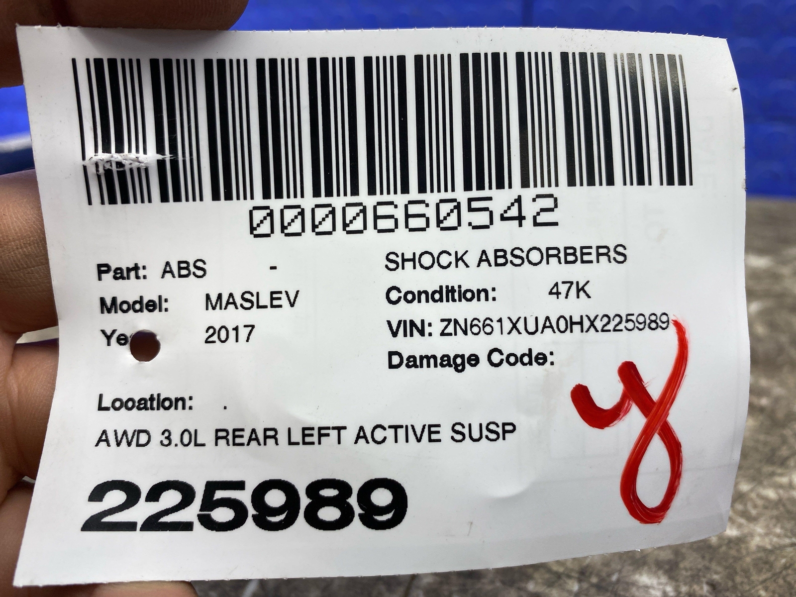 2017-2024 MASERATI LEVANTE AWD 3.0L REAR LEFT ACTIVE SUSPENSION SHOCK ABSORBER