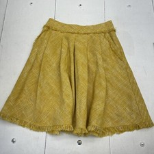 Maeve Anthropologie Yellow Tweed A Line Fringe Hem Pleat Skirt Women s Size 4