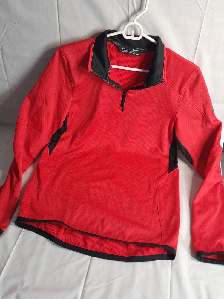 Under Armour Shirt Mens S Fitted Red Coldgear Reactor Waffle 1/4 Zip Activewear