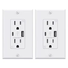 Utilitech R1615D42AC 15-Amp 125-Volt USB A & C Tamper Resistant Outlets - 2 Pk