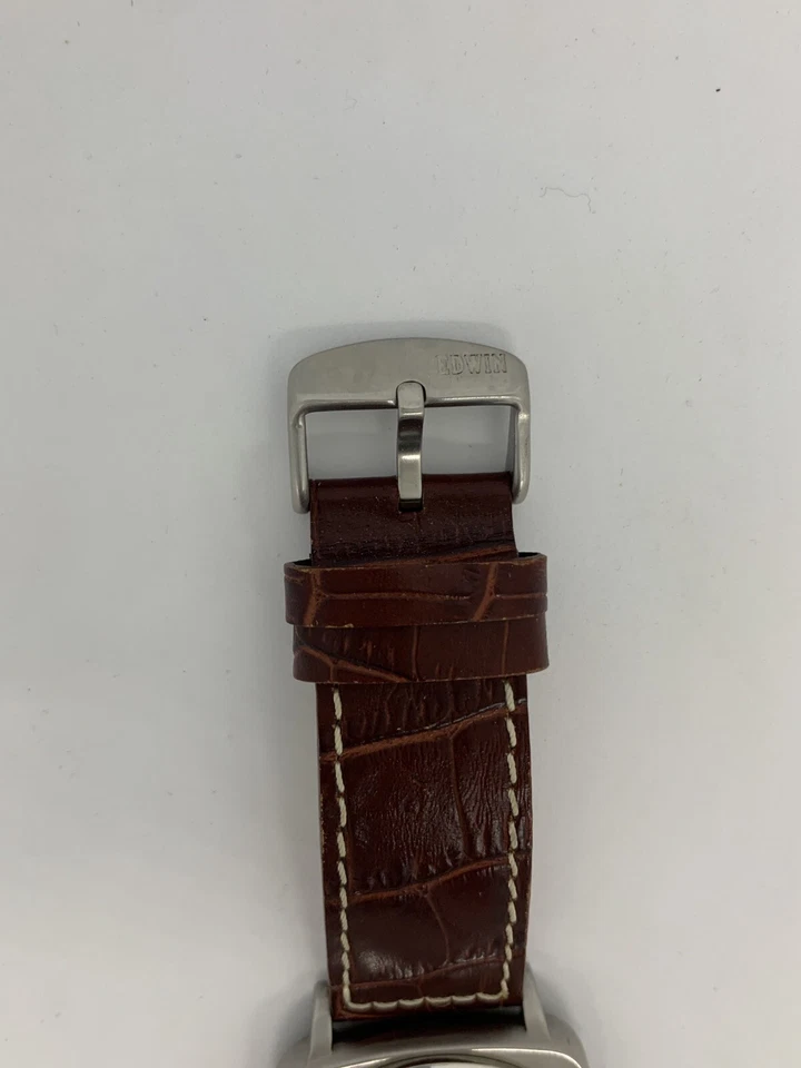Reloj Edwin Company JULIUS para hombre 3 manos fecha acero inoxidable correa de cuero marrón Foto 4 de 4