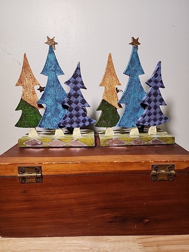 Pair Dept 56 Santa Christmas Tree Stocking Holders 6x5 Blue Purple Gold Hanger - Picture 4 of 9